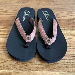 Cobian Women’s Sandals Flip Flops NWOT Pink and Brown Straps Skinny Bounce